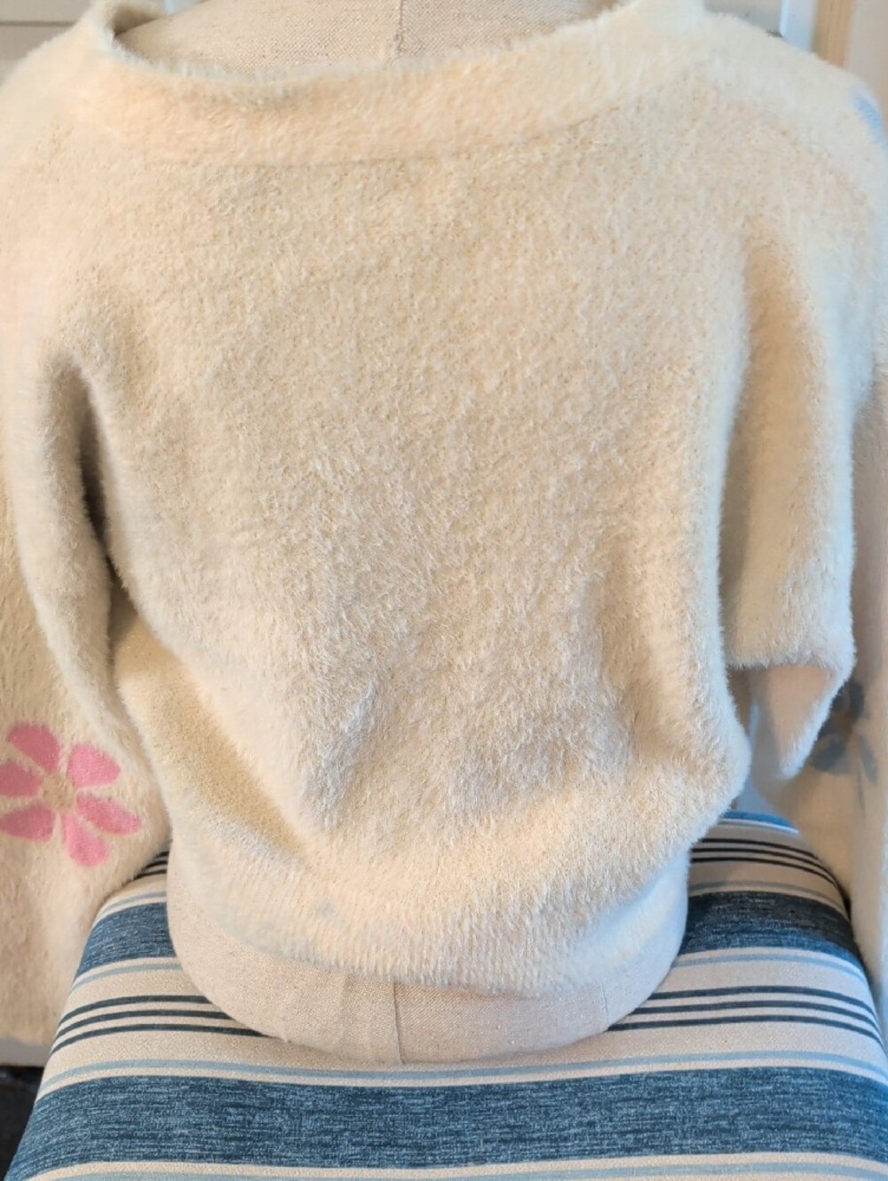 Altar'd State Cream Fuzzy Floral Button V-Neck Cardigan - Picture 5 of 7